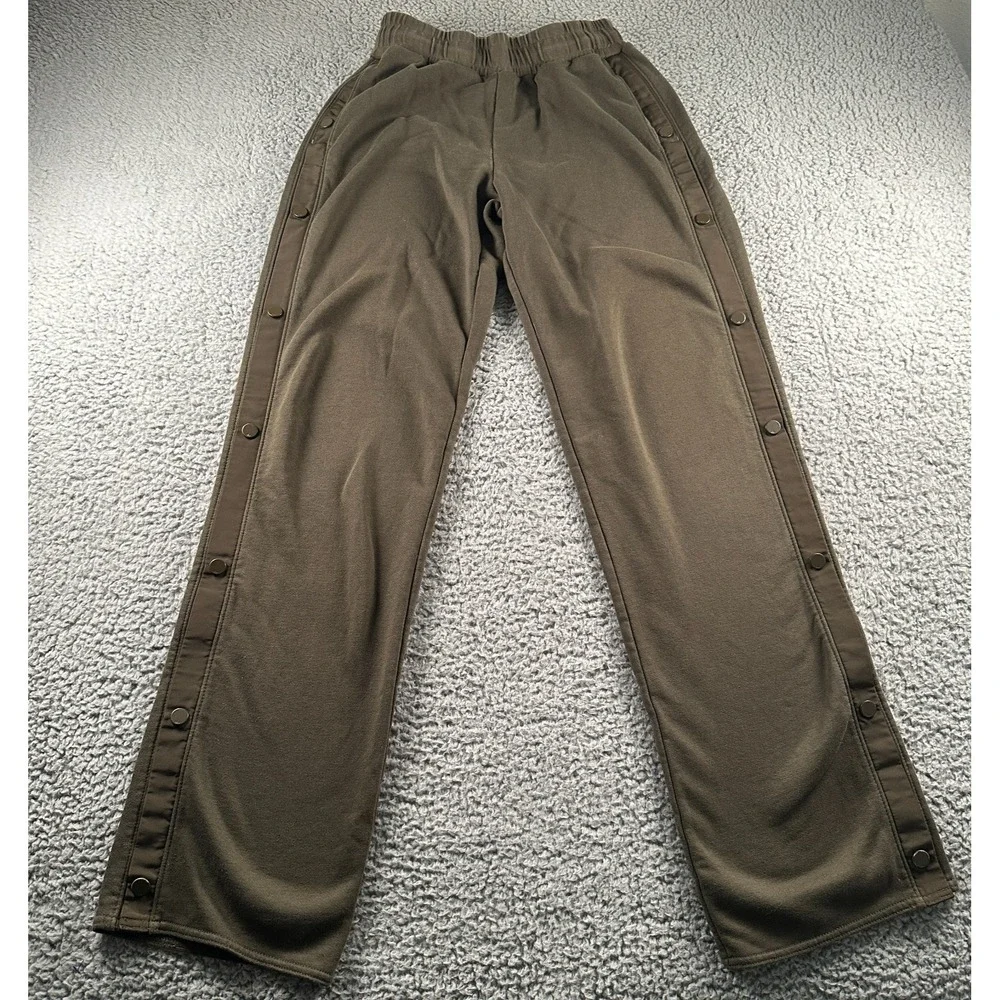 ALO Yoga Courtside Tearaway Side Snap Button Pant Womens Size S Olive Lounge